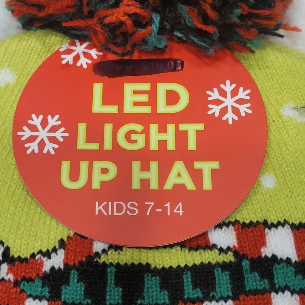 Christmas Beanie Hat Santa T-Rex Dinosaur Snowboard Flashing Light Up 7-14 New